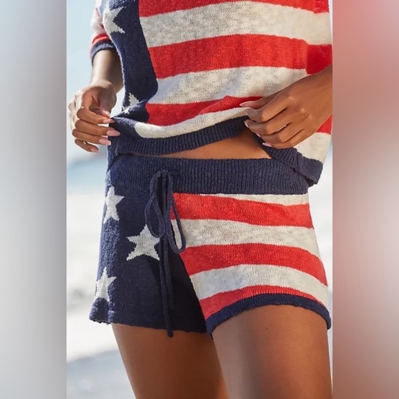 NWT Anthropologie Beach Riot Star Spangled Banner Shorts Medium - Picture 1 of 4